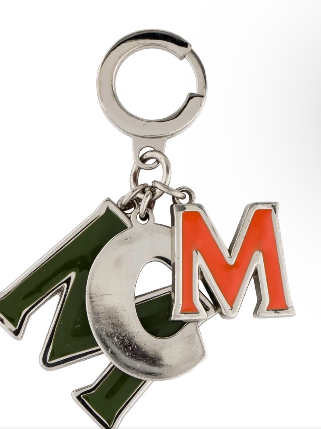 Mcm Green, Silver & Orange Letter Charm Keychain